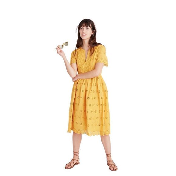‎Madewell Scalloped Eyelet Midi dress women’s size 6 - Picture 1 of 5
